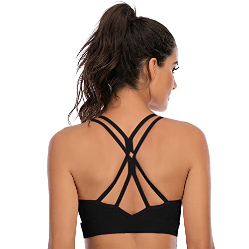 Donason Damen Sport BH Gepolstert Bustier Sport-Bustier Atmungsaktiv Ohne Bügel Nahtlose Rückenfrei Gepolsterte Yoga Bra Starker Halt mit Spaghetti für Fitness Lauf Joggen von Donason