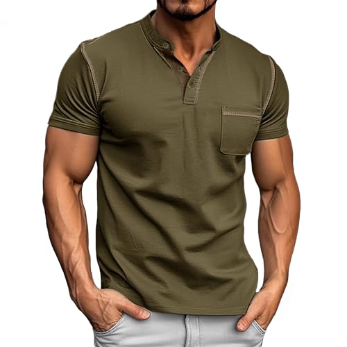 Donason Herren Henley Shirt Sommer Kurzarm Knopf T-Shirt mit Brusttasche und Grandad-Ausschnitt Kurzarmshirt Casual Basic Tops Tshirt für Männer von Donason