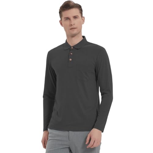 Donason Herren Poloshirt Langarm Golf Polo Shirt Slim Fit Atmungsaktiv Polohemd Männer Casual Basic T-Shirt Poloshirts mit Knopfleiste und Tasche von Donason
