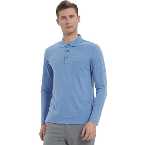 Donason Herren Poloshirt Langarm Golf Polo Shirt Slim Fit Atmungsaktiv Polohemd Männer Casual Basic T-Shirt Poloshirts mit Knopfleiste und Tasche von Donason