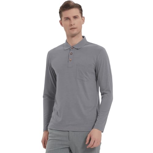 Donason Herren Poloshirt Langarm Golf Polo Shirt Slim Fit Atmungsaktiv Polohemd Männer Casual Basic T-Shirt Poloshirts mit Knopfleiste und Tasche von Donason