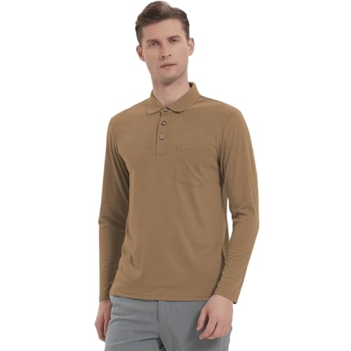 Donason Herren Poloshirt Langarm Golf Polo Shirt Slim Fit Atmungsaktiv Polohemd Männer Casual Basic T-Shirt Poloshirts mit Knopfleiste und Tasche von Donason