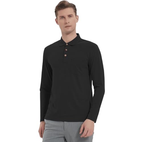 Donason Herren Poloshirt Langarm Golf Polo Shirt Slim Fit Atmungsaktiv Polohemd Männer Casual Basic T-Shirt Poloshirts mit Knopfleiste und Tasche von Donason