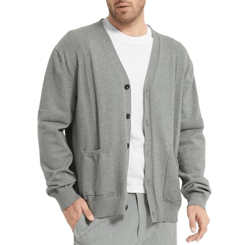Donason Herren Strickjacke Cardigan Gestrickt V Ausschnitt Pullover aus Baumwolle Strickjacken Männer Langarm Klassischer Winterjacke mit Knöpfe und Taschen von Donason