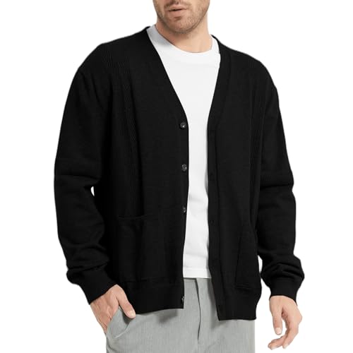 Donason Herren Strickjacke Cardigan Gestrickt V Ausschnitt Pullover aus Baumwolle Strickjacken Männer Langarm Klassischer Winterjacke mit Knöpfe und Taschen von Donason