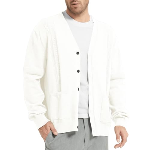 Donason Herren Strickjacke Cardigan Gestrickt V Ausschnitt Pullover aus Baumwolle Strickjacken Männer Langarm Klassischer Winterjacke mit Knöpfe und Taschen von Donason