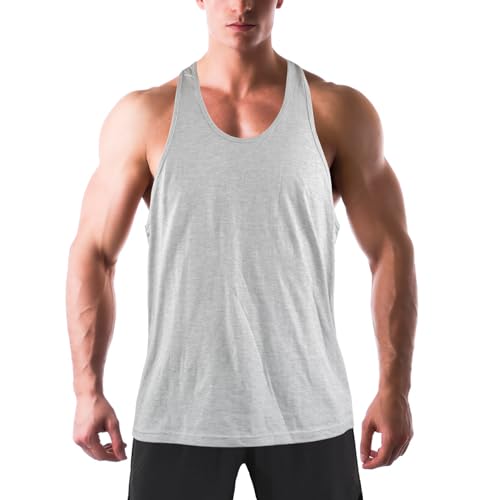 Donason Herren Tank Top, Fitness Bodybuilding Ärmelloses Shirt Herren Gym Sport Stringer Muskelshirt, Männer Sommer Unterhemd Workout Tanktop Baumwolle, Grau, XXL von Donason