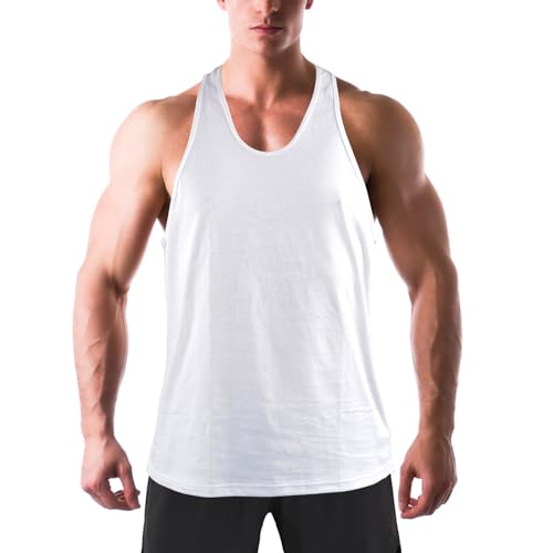 Donason Herren Tank Top, Fitness Bodybuilding Ärmelloses Shirt Herren Gym Sport Stringer Muskelshirt, Männer Sommer Unterhemd Workout Tanktop Baumwolle, Weiß, XL von Donason