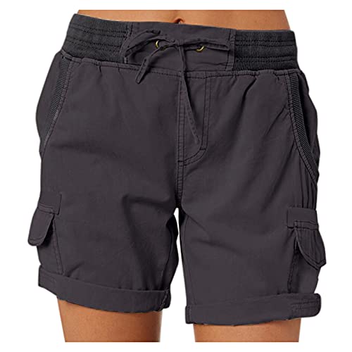 Damen Shorts Bermuda Sommer Casual Kurze Hose Shorts für den Strand Sweatpants Sommerhose Tunnelzug Elastische Stoffhose Hotpants Baumwolle Leinen Strand Shorts mit Taschen von Donasty