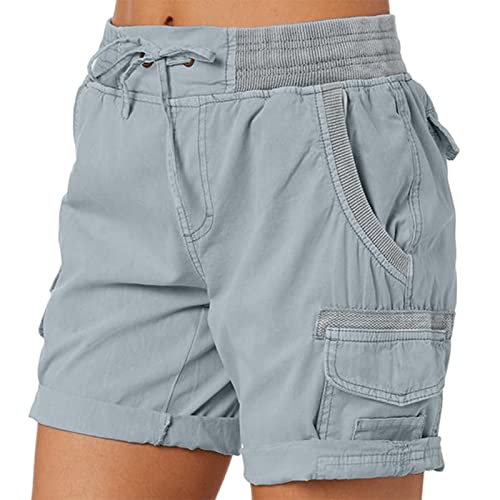 Damen Shorts Bermuda Sommer Casual Kurze Hose Shorts für den Strand Sweatpants Sommerhose Tunnelzug Elastische Stoffhose Hotpants Baumwolle Leinen Strand Shorts mit Taschen von Donasty