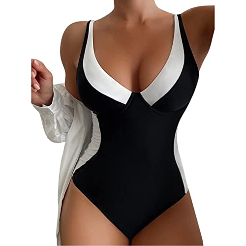 Donasty Badeanzug Damen Bauchweg Schwimmanzug Sexy Badeanzug Shape Badeanzug für Damen Figurformend Strandmode V Ausschnitt Einteilige Bademode Swimsuit von Donasty