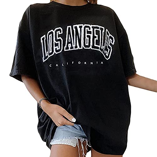 Donasty Baumwolle T-Shirt Damen Vintage Print Kurzarm Tops Lose Rundhalsausschnitt Sommer Oberteile Übergroße Streetwear Bequem Sport Sweatshirt von Donasty