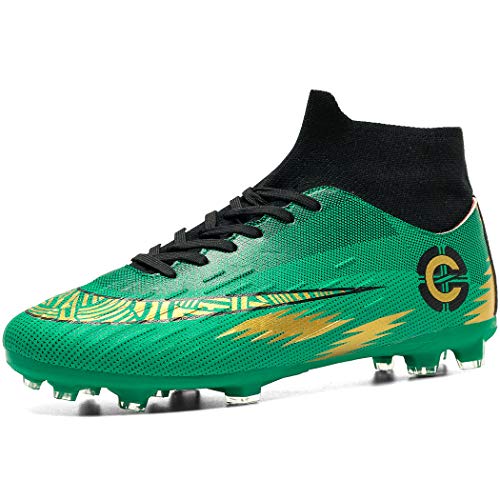 Donbest Fußballschuhe Herren High Top Stollen Spikes Cleats Trainingsschuhe Professionelle Fussballschuhe Outdoor Sport Football Schuhe,Grün,EU45 von Donbest