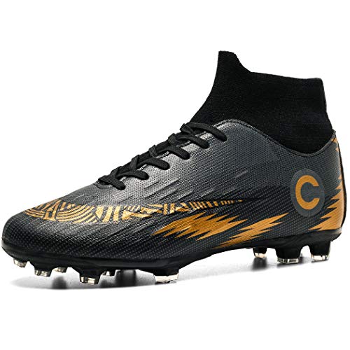 Donbest Fußballschuhe Herren High Top Stollen Spikes Cleats Trainingsschuhe Professionelle Fussballschuhe Outdoor Sport Football Schuhe,Schwarz,EU40 von Donbest