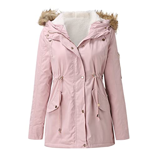 Doncic077 Winterjacke Damen, Wintermantel Damen Baumwolljacke mit Fell Super dick Winterparka Damenjacke Fleecejacke Steppjacke Steppmantel Übergangsjacke Winterjacke (Rosa 1, XXXL) von Doncic077