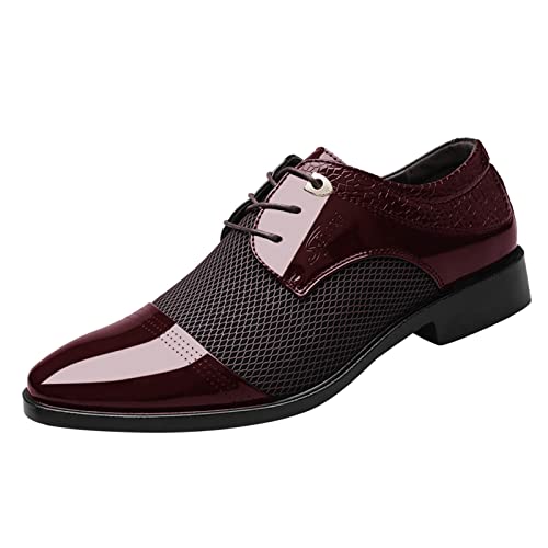 Anzugschuhe Herren Braun, Leder Smoking Hochzeit Oxford Schuhe Business Schuhe Casual Rot Rutschfeste Anzugschuhe Lackschuhe Lederschuhe Elegante Klassischer Schwarz Schnürschuhe Derby Schuhe # von DondPO