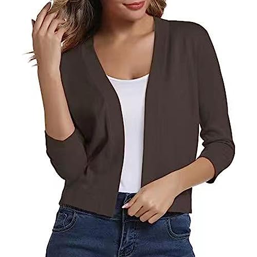 Bolero Damen Schwarz Festlich Elegant 3/4 Arm Bolero Netzpullover V-Ausschnitt Große Größen Frühling Strickjacke Bolerojacke Open Knit Solid Stretch Kurz Cardigan Schulterjacke von DondPO