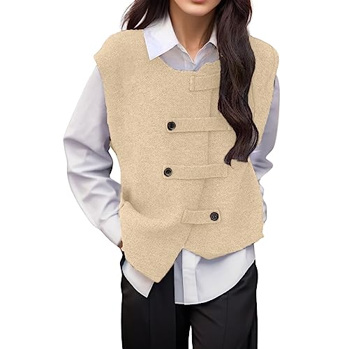 Damen Strickweste Ärmellos V Ausschnitt Braune Baumwolle Pullover Sweater Vest Ärmellos Warm Casual Pullunder Strickpullunder Longweste Winter Schwarz Pullover Vest Strickweste von DondPO