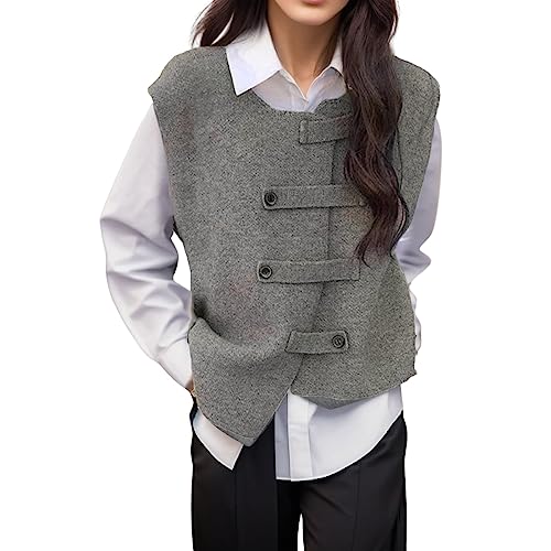 Damen Strickweste Ärmellos V Ausschnitt Braune Baumwolle Pullover Sweater Vest Ärmellos Warm Casual Pullunder Strickpullunder Longweste Winter Schwarz Pullover Vest Strickweste von DondPO