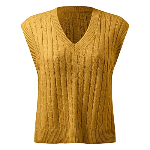 Damenpullunder Warm V Ausschnitt Baumwolle Pullover Winterpullover Ärmellos Einfarbig Winter Strickweste Strickpullunder Pullover Vest Lose Vintage Sweater Vest Pullunder von DondPO