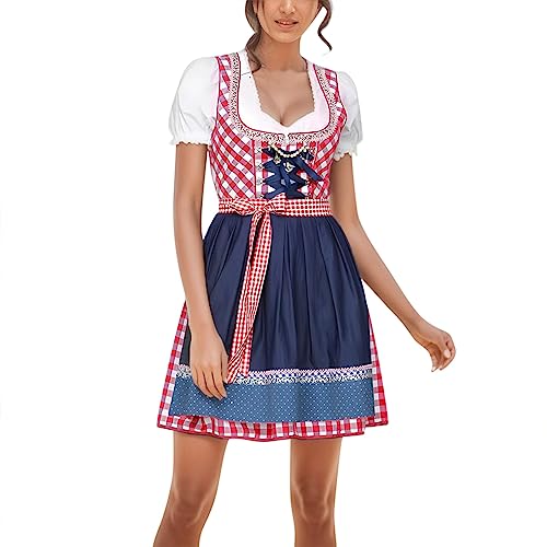 Dirndl Midi, Schnürung Kurz Midi Dirndlkleid Trachtenrock Lang Grün Oktoberfest Dirndl Trachtenkleid Festlich Kurzarm Spitze Midi Dirndl Trachtenmode von DondPO