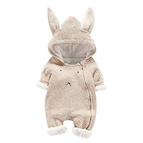 DondPO Baby Strampler, Warme Unisex Langarm Strickoverall Bodysuits Baumwolle Winter mit Kapuze Walkoverall Einteiliger Schneeanzüge mit Fuß Neugeborene 92 Strampler Winteroverall von DondPO