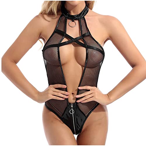 DondPO Babydoll Damen Sexy, Erotische Leder Curvy Reizwäsch Dessous Set Rot Rollenspiel Offener Schritt Nachtwäsche Babydoll Erotikwäsche Sexy Push Up Leder Dessous Lack Dessous von DondPO