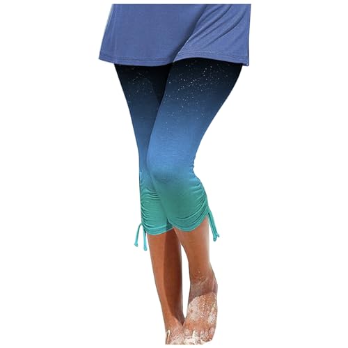 DondPO Capri Leggings Damen Buaumwolle 3/4 Lang Sommer mit Spitze Sommer Blau Jeas Sommer Weiss Taschen Große Größen Weiß Blickdicht 3/4 High Waist Blickdicht Yogahose Laufhose für Gym Yoga Sport von DondPO