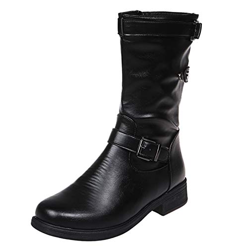 DondPO Cowboystiefel Damen Weiß, Reißverschluss Schnallen Halbhoch Cowboystiefel Winterstiefel Gefüttert Vintage Flach Winter Boots Westernstiefel Boots Quaste Outdoor Halbschaft Stiefel Stiefeletten von DondPO