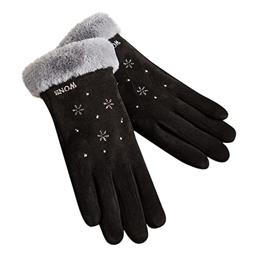 DondPO Damen Handschuhe Winter Winddicht Warme Gefüttert Leather Gloves Winterhandschuhe Touchscreen Wasserdichte Wildlederhandschuhe Handschuhe Schwarz Winter Winter Gloves Lederhandschuhe von DondPO
