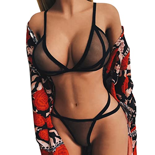 DondPO Dessous Damen Sexy, Spitze Rollenspiel Sexy Schlafanzug Dessous Transparente Durchsichtige Offener Schritt Dessous Set Damenunterwäsche Erotikwäsche Push Up Curvy Erotische Reizwäsch Babydoll von DondPO