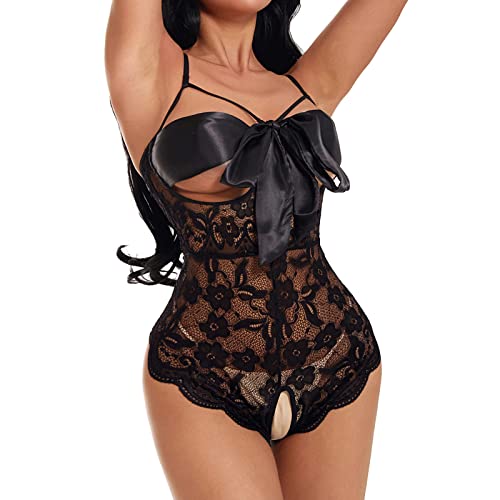 DondPO Frauen Unterwäsche Dessous, Push Up Erotische Durchsichtige Erotikwäsche Nachtwäsche Sexy Große Größe Curvy Spitzenbody Dessous Set Reizwäsch Spitze für Frauen Offener Schritt Dessous Babydoll von DondPO