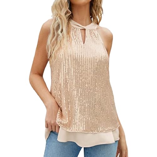 DondPO Glitzer Oberteil, Festliche Elegant Roségold Glitzer Tops Langarmshirts Glitzernde Sparkle Metallic Tunika Bluse Glitzerbluse Grau Party V-Ausschnitt Pailletten Oberteil Plissee-Top von DondPO