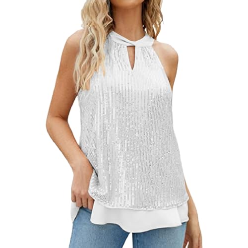 DondPO Glitzertop Damen Festliche Große Größen Glitzernde Tunika Glitzer Tops Party Kurzarm Sparkle Wickelbluse Pailletten Oberteil Glitzerbluse Metallic Gürtel Elegant Glitzer Top Bluse von DondPO