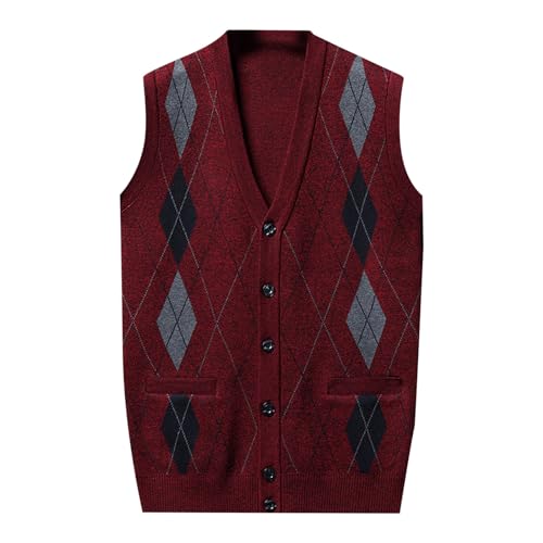 DondPO Herren Pullunder, Baumwolle Business Warm Pullover Strickweste Winter Ärmellose Slim Fit Winterweste Strickpullover Pullunder 4XL V-Ausschnitt Pulloverwestee Weste von DondPO