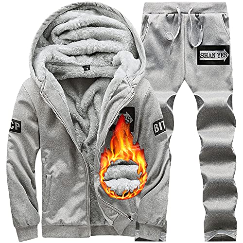 DondPO Herren Sportanzug, Warme Thermo Cozy Baggy Outfit Jogginganzug Kuschelig Gym Komplett Winter Bekleidung Trainingsanzug Herren Jogging Set Gefüttert Tracksuit Thermokleidung von DondPO