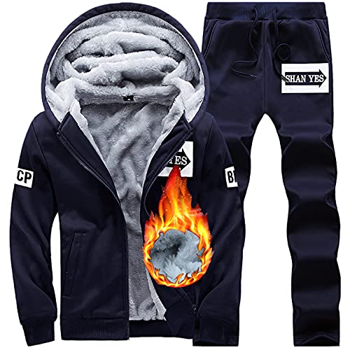 DondPO Jogginganzug, Herren Winter Gefüttert Set Tracksuit Jogginganzug Gym Cozy Baggy Kuschelig Trainingsanzug Outfit Jogging Komplett Warme Thermo Bekleidung Traningsanzuganzug von DondPO