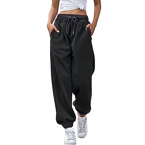 DondPO Jogginghose Damen Weiß, Gummizug Lang Jogging Hose Sweathose High Waist Winter Warme Sweatpants Freizeithose Sporthose Große Größen Taschen Baumwolle Trainingshose Jogginghose von DondPO