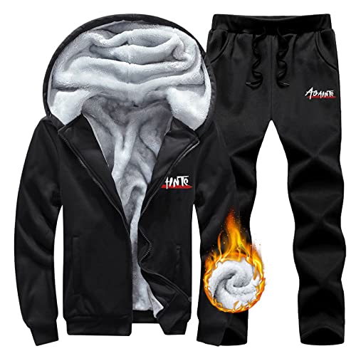 DondPO Jogginghose Herren, Herren Winter Gefüttert Set Traningsanzuganzug Outfit Warme Fitness Jogging Thermo Bekleidung Trainingsanzug Komplett Baggy Cozy Kuschelig Tracksuit Jogginganzug von DondPO