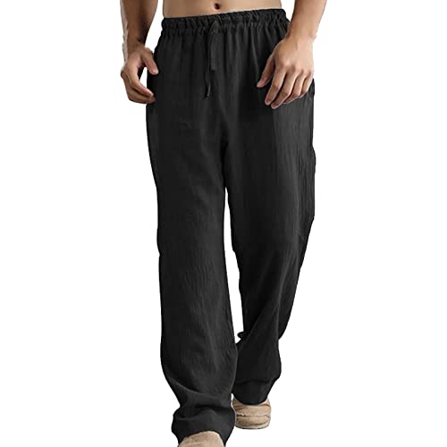 DondPO Jogginghose Herren Sommer Lang Leichte Sommerhose Herren Weites Bein Leinen Hosen Herren Mit Kordelzug Dünne Baggy Strandhose Freizeithose N Leinen Für Dinnerpartys/Arbeit Leinenhose von DondPO