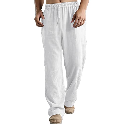 DondPO Jogginghose Herren Sommer Lang Leichte Sommerhose Herren Weites Bein Leinen Hosen Herren Mit Kordelzug Dünne Baggy Strandhose Freizeithose N Leinen Für Dinnerpartys/Arbeit Leinenhose von DondPO