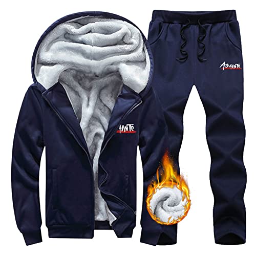 DondPO Kurzgrößen Trainingsanzug Herren, Winter Fitness Gefüttert Kuschelig Bekleidung Outfit Set Thermo Cozy Komplett Jogginganzug Tracksuit Jogging Baggy Warme Herren Thermokleidung Trainingsanzug von DondPO