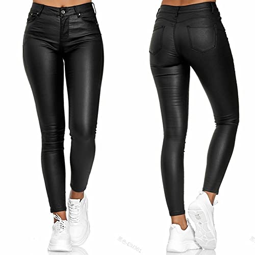 DondPO Leggings Damen Leder, Motorrad Stretch Latex Scrunch Kleidung Hose Thermo Lang Sexy Damen Leggings Hosen Leder Lederoptik High Waist Warme Lederhose Strumpfhosen von DondPO