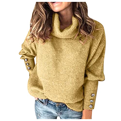 DondPO Pullover Damen Strick Weiß Casual Langarm Rollkragenpullover Winterpullis Einfarbrig Winter Rollkragen Rollkragenpulli Baumwollpullover Pullover Warm Stretch Strickpullover Winterpullover von DondPO