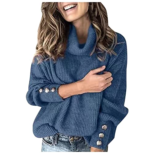 DondPO Pullover Damen Strick Weiß Casual Langarm Rollkragenpullover Winterpullis Einfarbrig Winter Rollkragen Rollkragenpulli Baumwollpullover Pullover Warm Stretch Strickpullover Winterpullover von DondPO