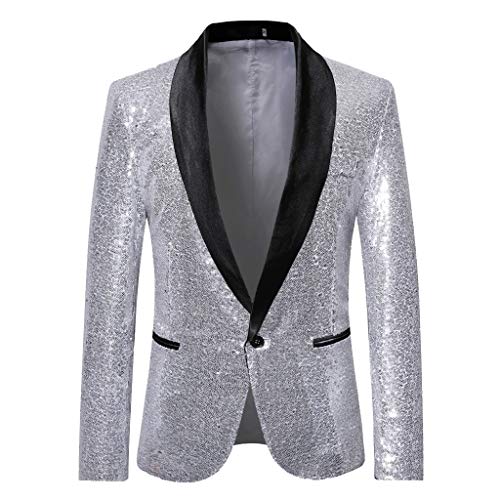 DondPO Sakko Herren Revers Slim Fit Langarm Herrensakko Glitzer Blazer Rot Knopf Gold Pailletten Sakko Glitzer Sakko Sakko Sportlich Party Pailletten Jacke Glitzer Frack von DondPO