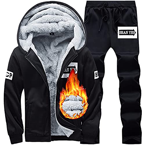 DondPO Sport Anzug Für Männer, Gefüttert Sport Winter Thermo Trainingsanzug Jogginganzug Herren Warme Set Baggy Bekleidung Tracksuit Kuschelig Jogging Cozy Komplett Outfit Sportbekleidung von DondPO