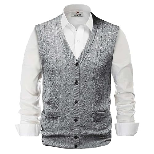 DondPO Strickweste Herren Ärmellos, 5XL Winter Baumwolle Strickpulli Weste Pulloverwestee Ärmellose V-Ausschnitt Slim Fit Pullunder Herrenstrickwaren Strickweste Warm Casual Wollweste Weste von DondPO