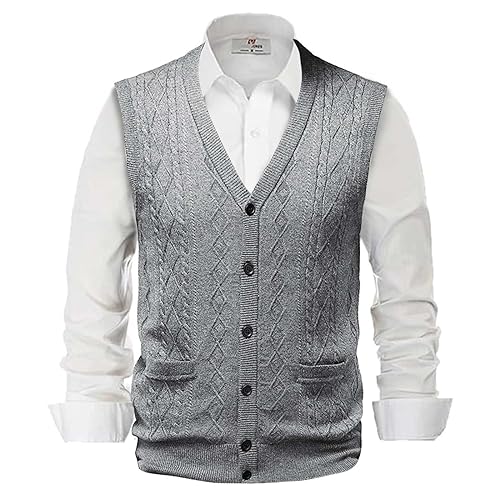 DondPO Strickweste Herren Wolle Männer Winter Gestrickte Pulloverwestee Gilet Baumwolle Slim Fit V-Ausschnitt Weste Sweater Strickweste Ärmellose Warm Longweste Pullunder von DondPO