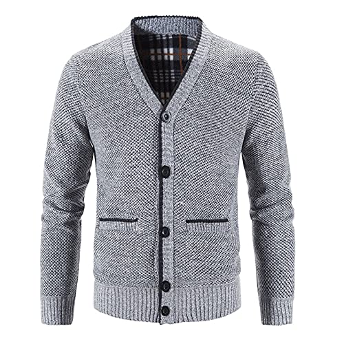 DondPO Trachtenstrickjacke für Herren, Warm Taschen Kapuze Pullover Wolljacke V Ausschnitt Winter mit Knöpfen Wintermantel Trachtenjacke Strickjacke Dicke Outdoor Langarm Cardigan Strickmantel von DondPO